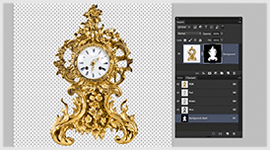 Antique table clock photoshop layer mask using clipping path