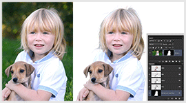 Puppy and baby with fuzzy edge layer masking using alpha channel
